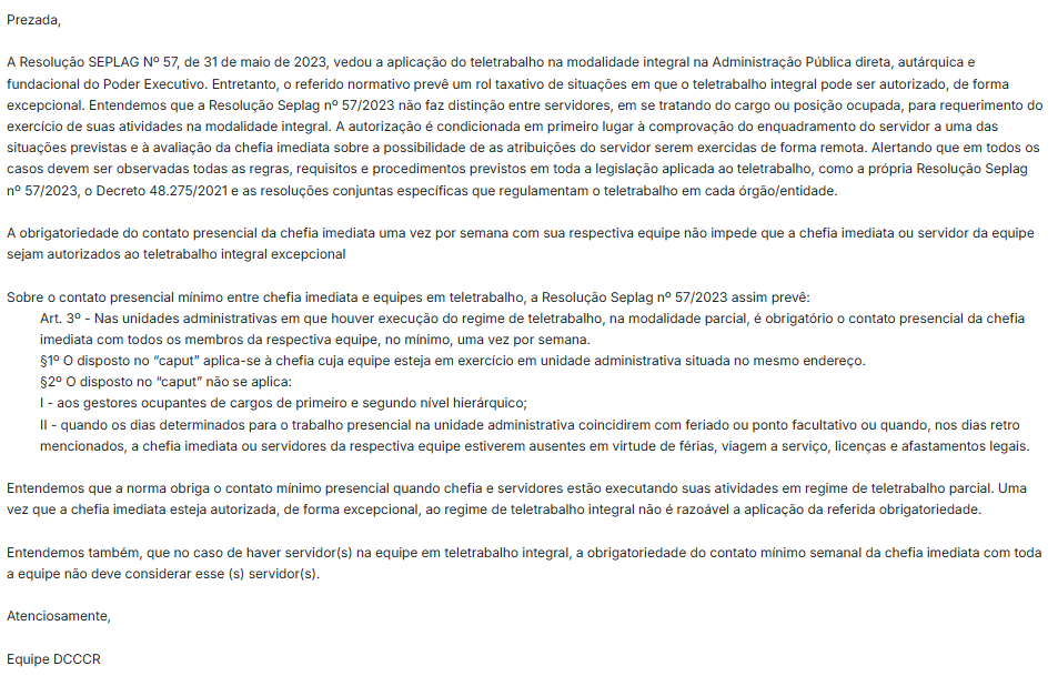 Resposta do chamado no sistema Conecta RH